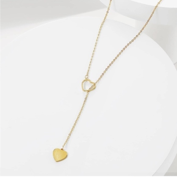 GOLD 14k Gold Plated Heart Lariat Necklace - Picture 4 of 4